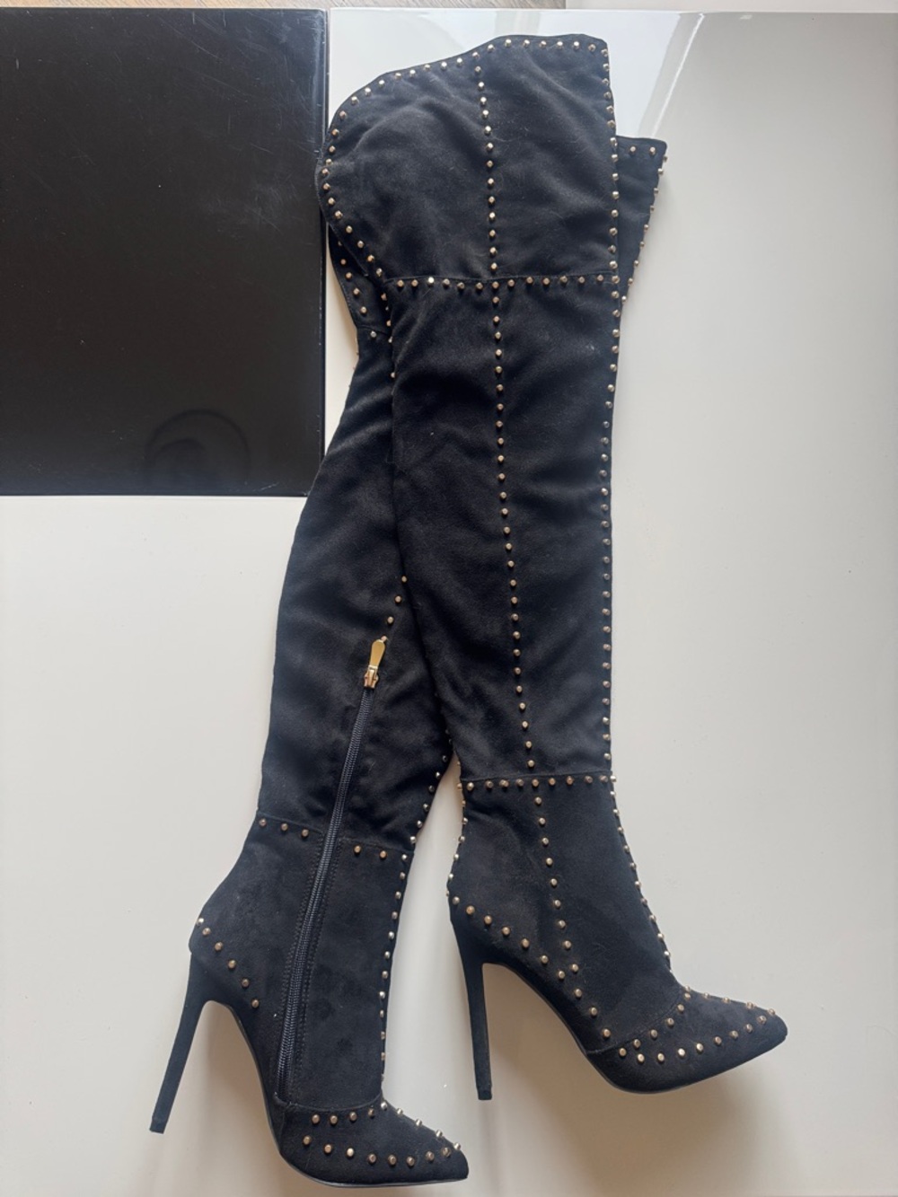 Steve Madden Black Over-the-Knee Studded Stiletto Boots